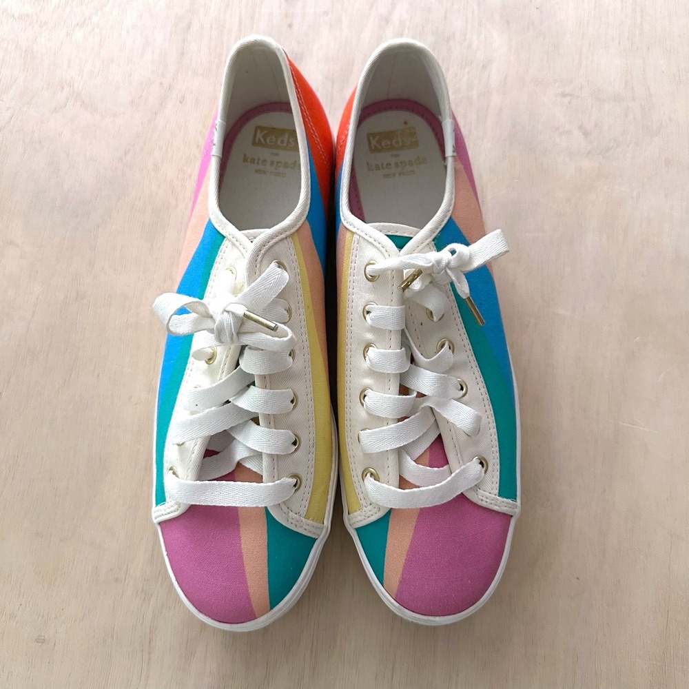 Keds x Kate Spade Sneakers Womens 10 Multicolor Rainbow Canvas Low Top Triple